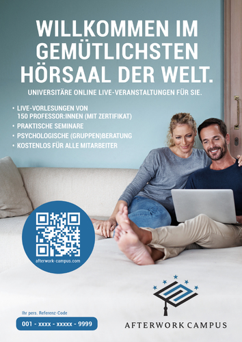 Poster, welches in Firmen aufgehängt wird, damit Mitarbeitende das Bildungsangebot nutzen