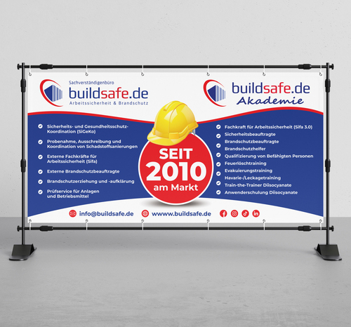 Bauzaun- und Gerüst-Banner für Sachverständigenbüro (Arbeitssicherheit & Brandschutz)